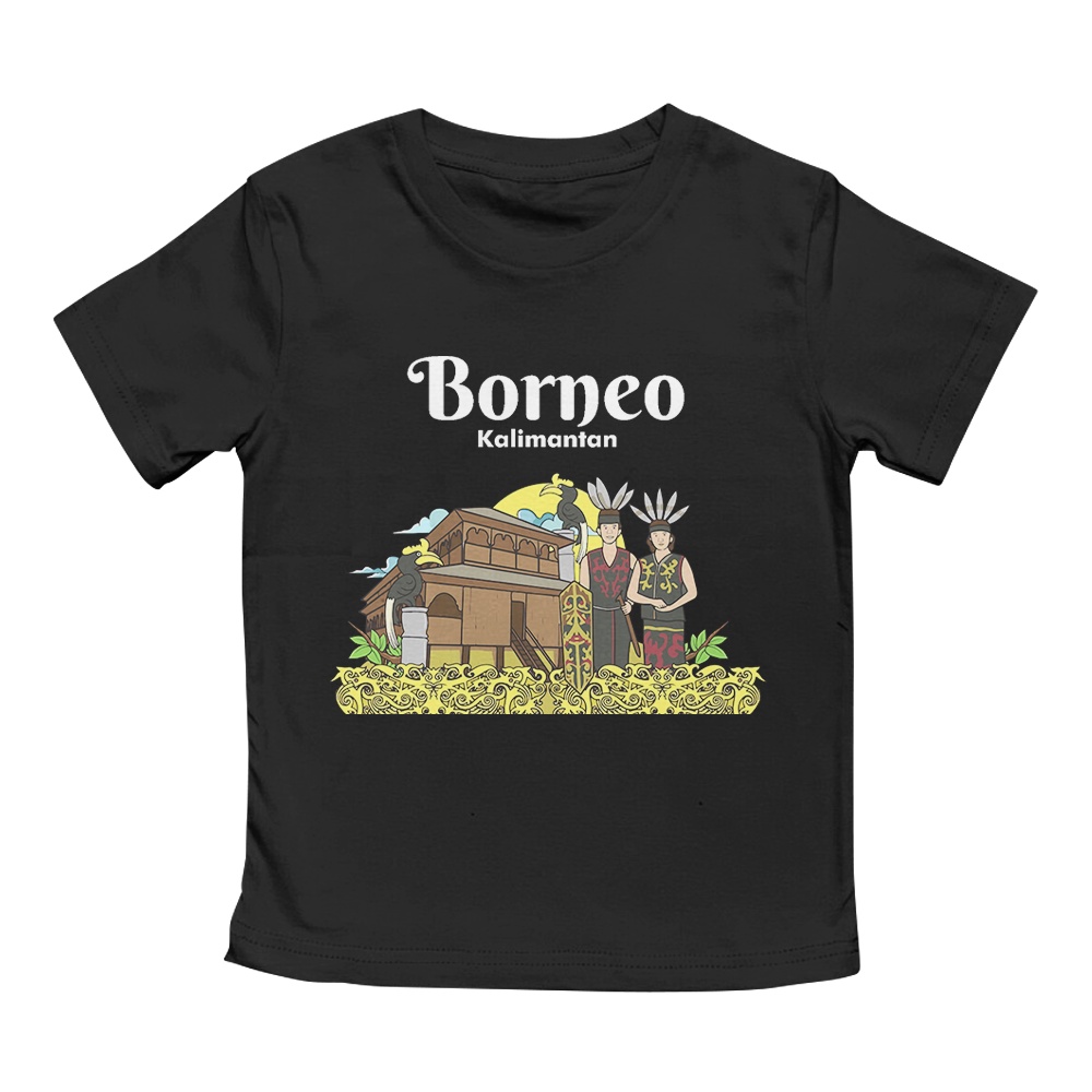 Kaos Anak Laki-laki dan Perempuan Unisex Lengan Pendek Motif Culture Indonesia Borneo