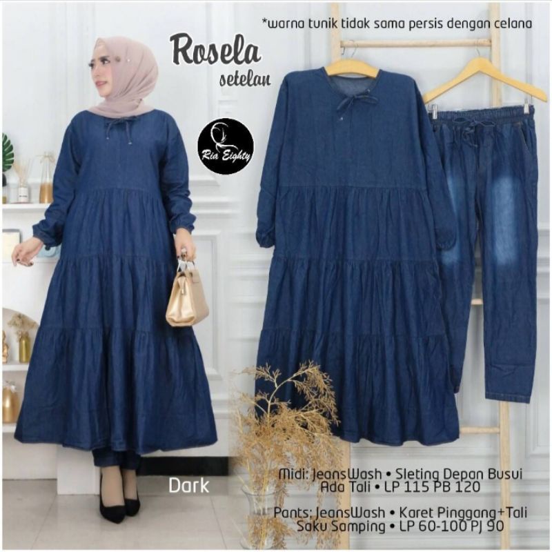 One Set Wanita Jeans kekinian/Setelan Jeans Wanita Muslimah Midi Dress Dan Celana Kulot Terbaru