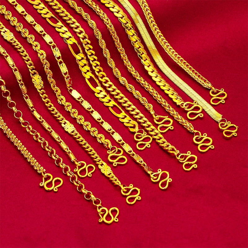 Goldkingdom Perhiasan Fashion Emas Asli Kadar 375 Bangkok Aksesoris Ready Stock Lapis Emas Pinggiran Lebar Sederhana Panjang 60 cm Memutar Kalung Caterpillar