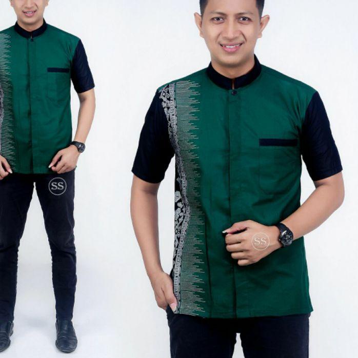Flash Sale민 Baju Koko Putih Pria Baju Koko Bordir Kombinasi Batik Baju Koko Pria Lengan Pendek