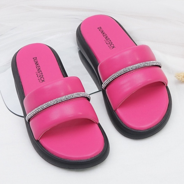 LAPEPA YUK - Dunkenstock AGNES Sandal Wanita Tinggi 4cm Size 36 - 40 Selop Tidak Licin Sendal Beleza Wedges Slop Birken Kristal Belezza 37 38 39 Warna Fuschia Pink Fanta Anti Slip Belleza Kekinian Premium Terbaru Shoes Ori Original Mall Official Store