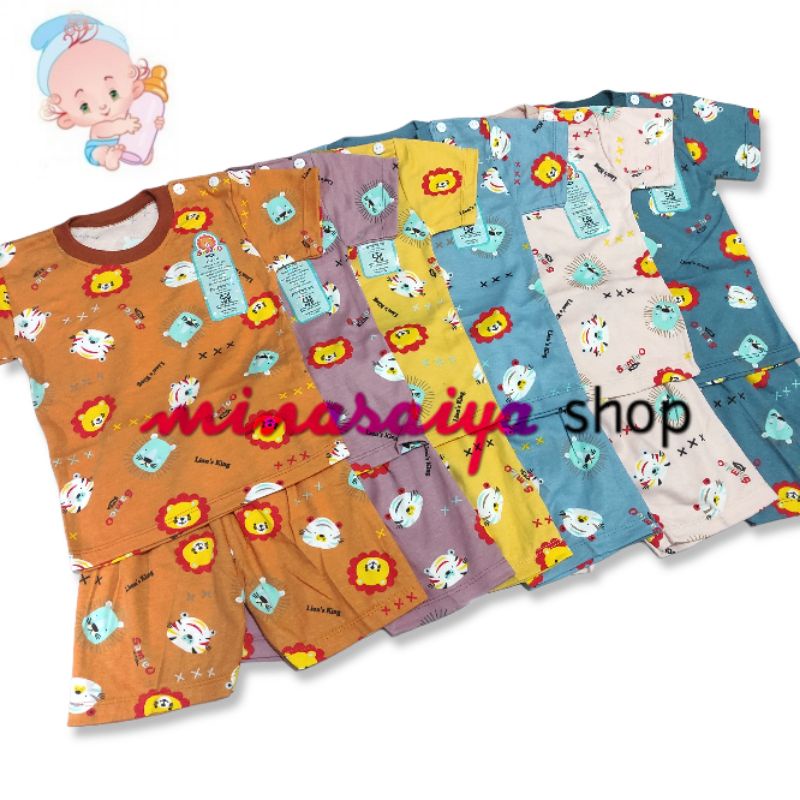 SAMLEO Setelan Bayi Lengan Pendek SNI Kancing Pundak Print Warna Uk. M - XL