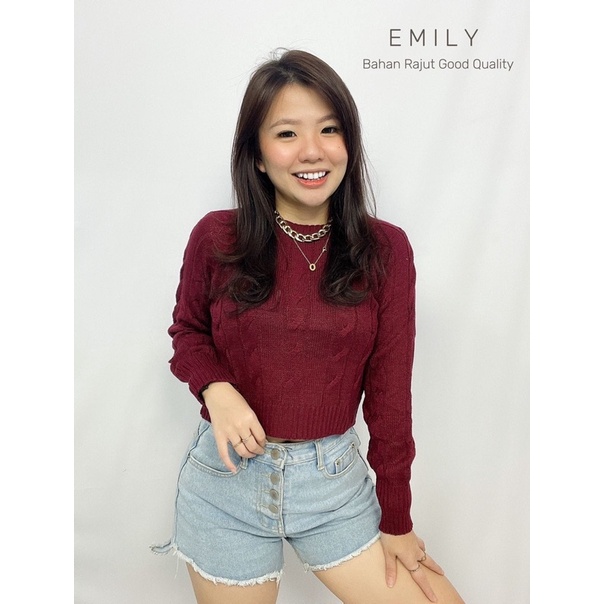 BAJU BLOUSE ATASAN WANITA CEWEK RAJUT EMILY FASHION LENGAN PANJANG KEKINIAN