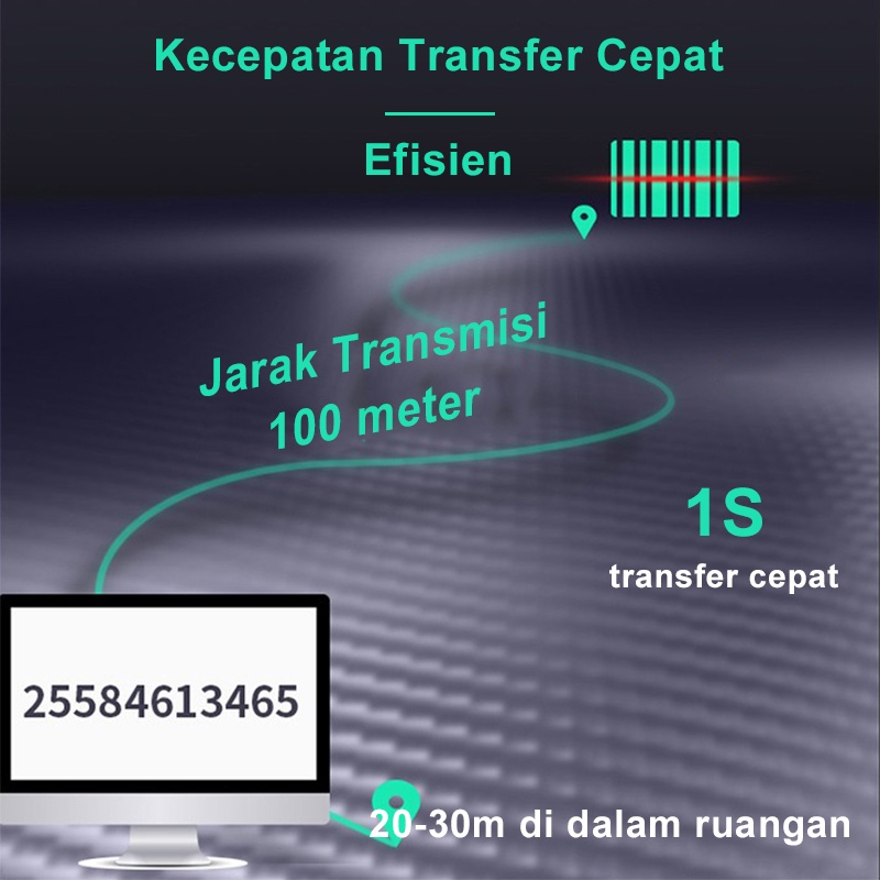 Deli Barcode Scanner Profesional Wireless Transmisi 100m Barcode Scanner Laser 25 Jenis Barcode Tangan Nirkabel Genggam 1D Scanner