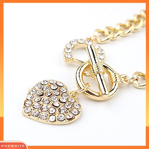 [WONE] Wanita Bertatahkan Berlian Imitasi Bentuk Hati Liontin Pendek Curb Rantai Kalung Perhiasan