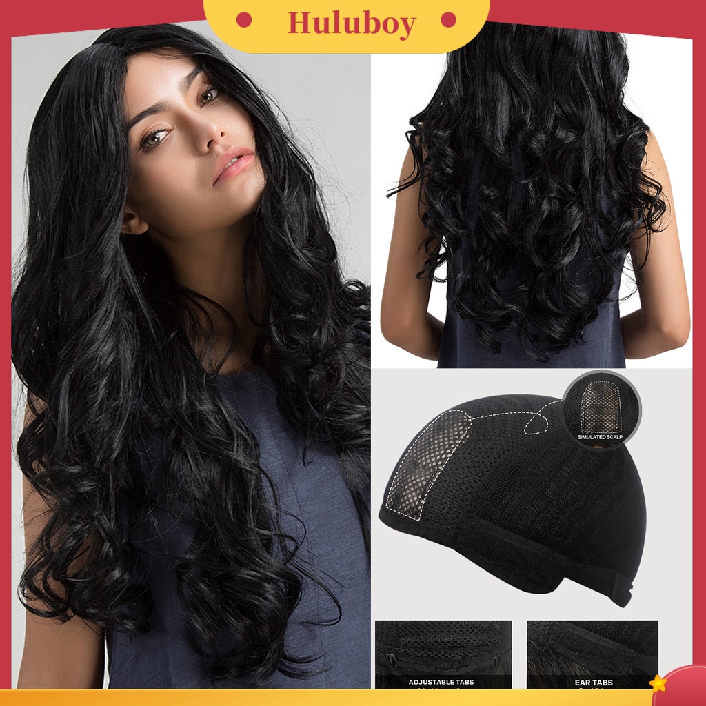 Wig Cosplay Model Panjang Gelombang Bahan Halus Breathable Warna Hitam Untuk Wanita