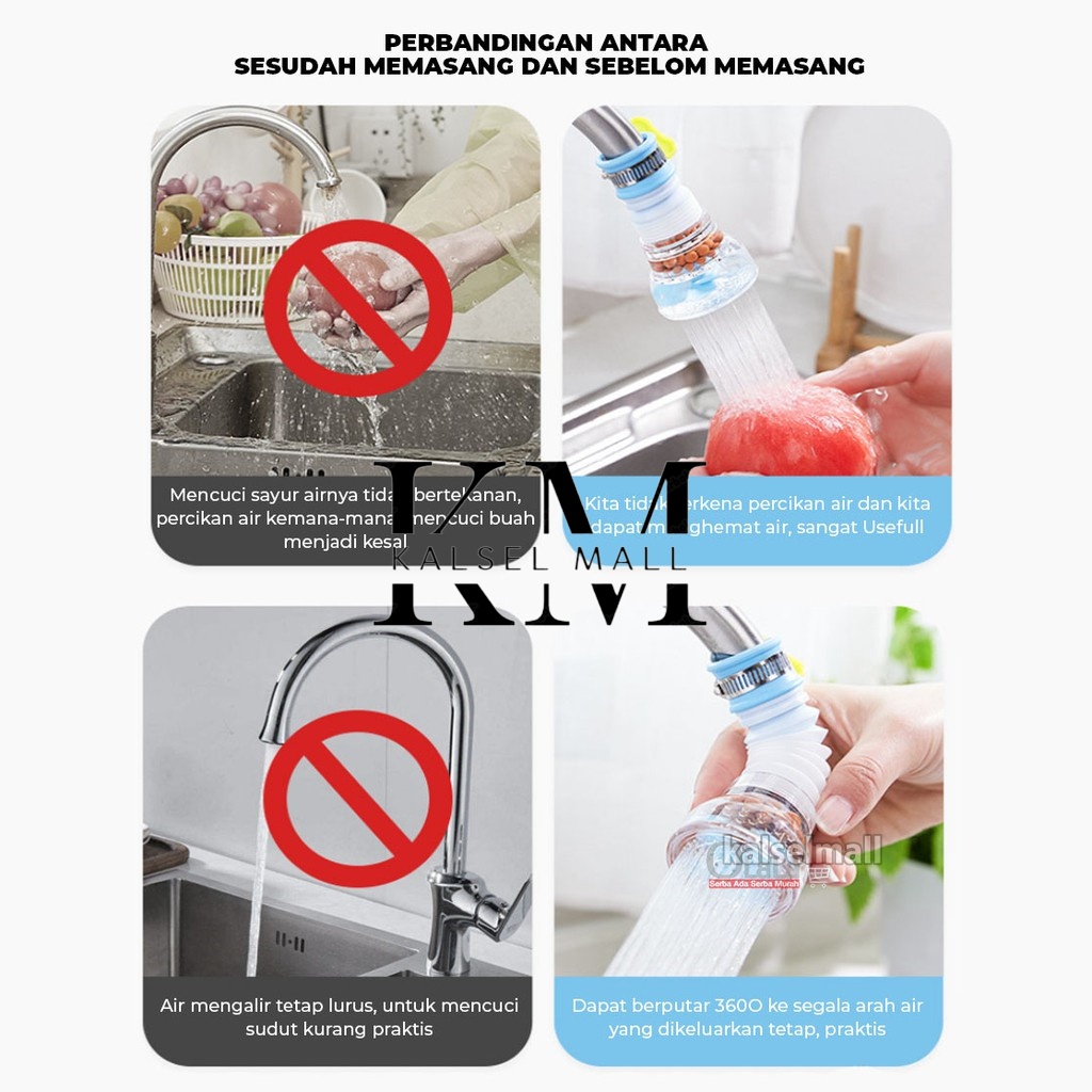 Sambungan Kepala Kran Air Fleksibel + Filter Penjernih Air Anti Splash Saringan Penyaring Keran Shower Air Elastis Praktis Bisa Diputar Saringan Kran Kipas Mini Shower Head Filter ART63