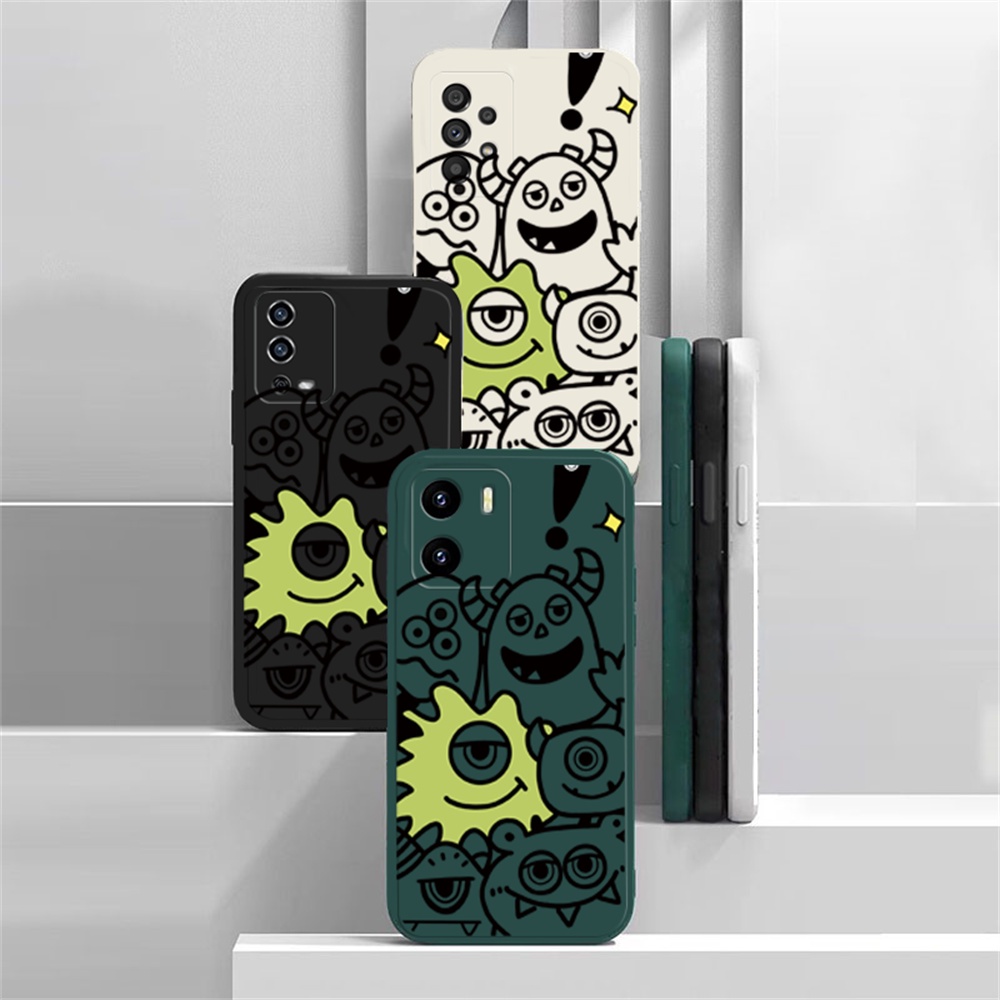 Case Monster Kartun OPPO A17 A57 2022 A15 A16 A16K A54 A53 A12 A5S A7 A3S A11k A31 A52 A92 A94 A93 A37 F9 A1K Reno 7 6 5F 4F Dengan Mata Besar Sarung Case Silikon Lembut