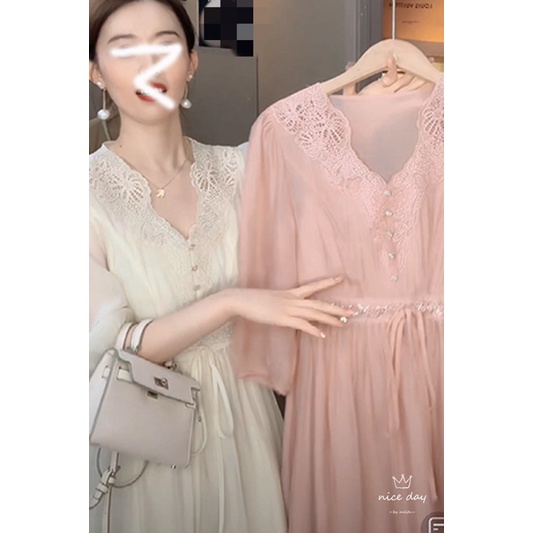 V-Neck Dress Kerah Brukat Free Inner M256