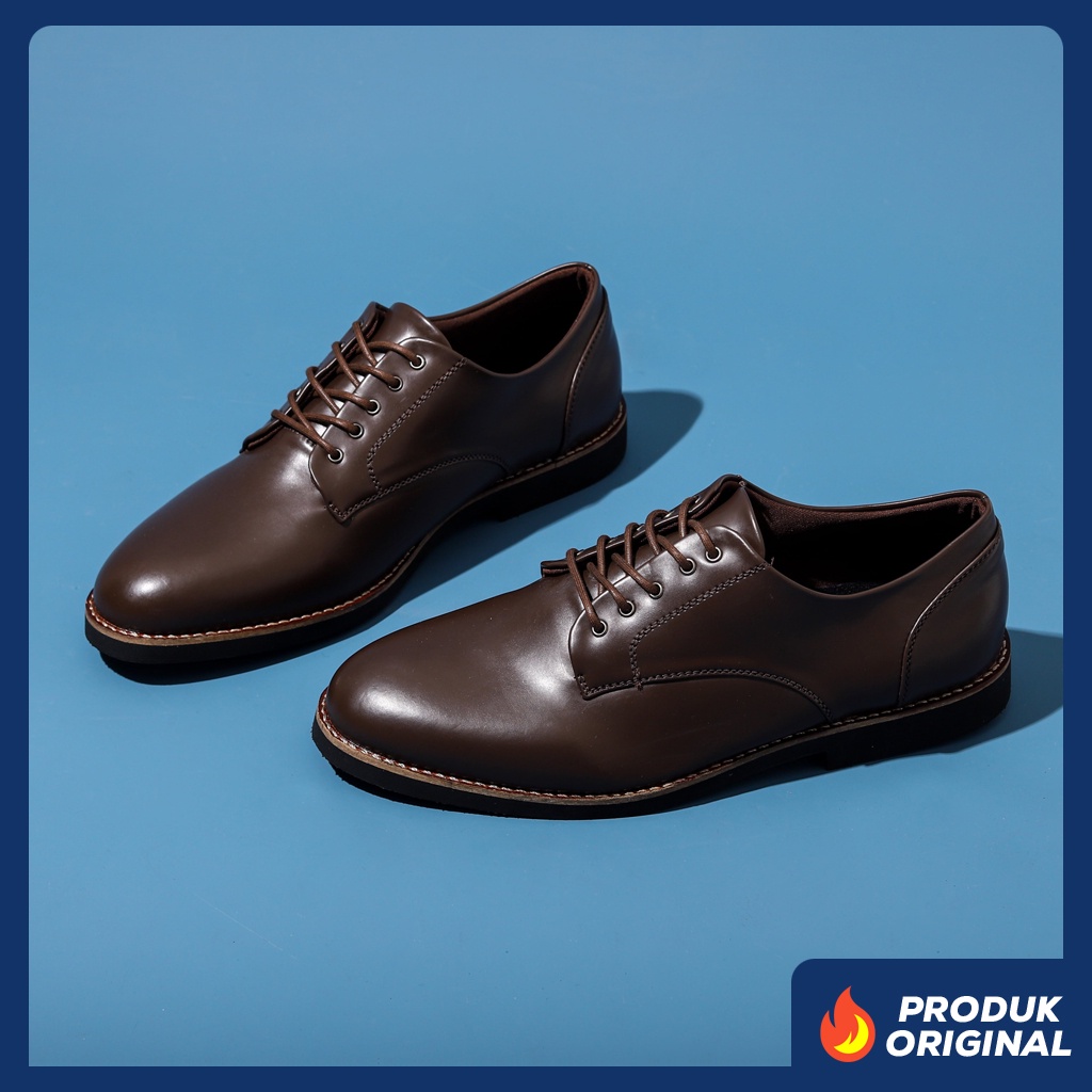 LEGION BROWN ORIGINAL x LVNATICA Sepatu Formal Coklat Tali Pria Pantofel Kerja Kantor Dinas Resmi Guru Kantoran Pesta Undangan Kondangan Wedding Kuliah Modern Casual Oxford Derby Semi Kulit Premium Footwear Big Size Jumbo Ukuran Besar 44 45 Keren Kekinian