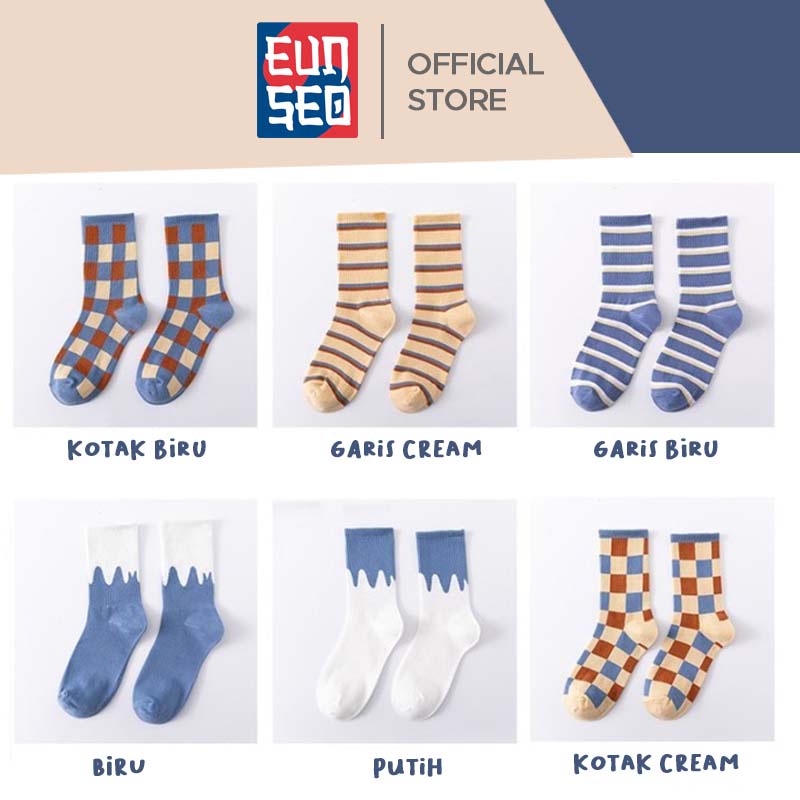 EUNSEO Kaos Kaki Panjang Pria Wanita Motif Catur Panjang Fashion Korea KaosKaki Diatas Mata Kaki Premium