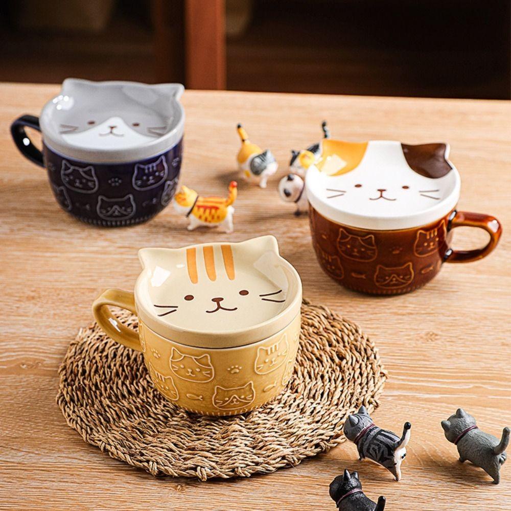 NICKOLAS1 Mug Kopi Kucing Panda Kreatif Dengan Tutup Ceramic Novelty Drinkware