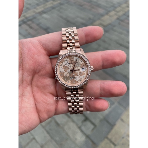 Jam Tangan Alexandre Christie Ac 5012 Original Full Rosegold Wanita Bunga