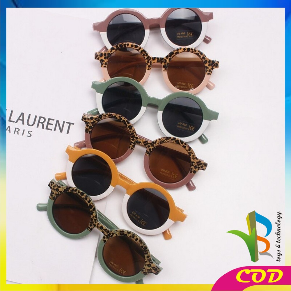 RB-C669 Kacamata Anak Perempuan Bulat Leopard UV400 Anti Ultraviolet Bayi Berjemur / Kaca Mata Laki Laki Hitam Gradasi Korea Fashion