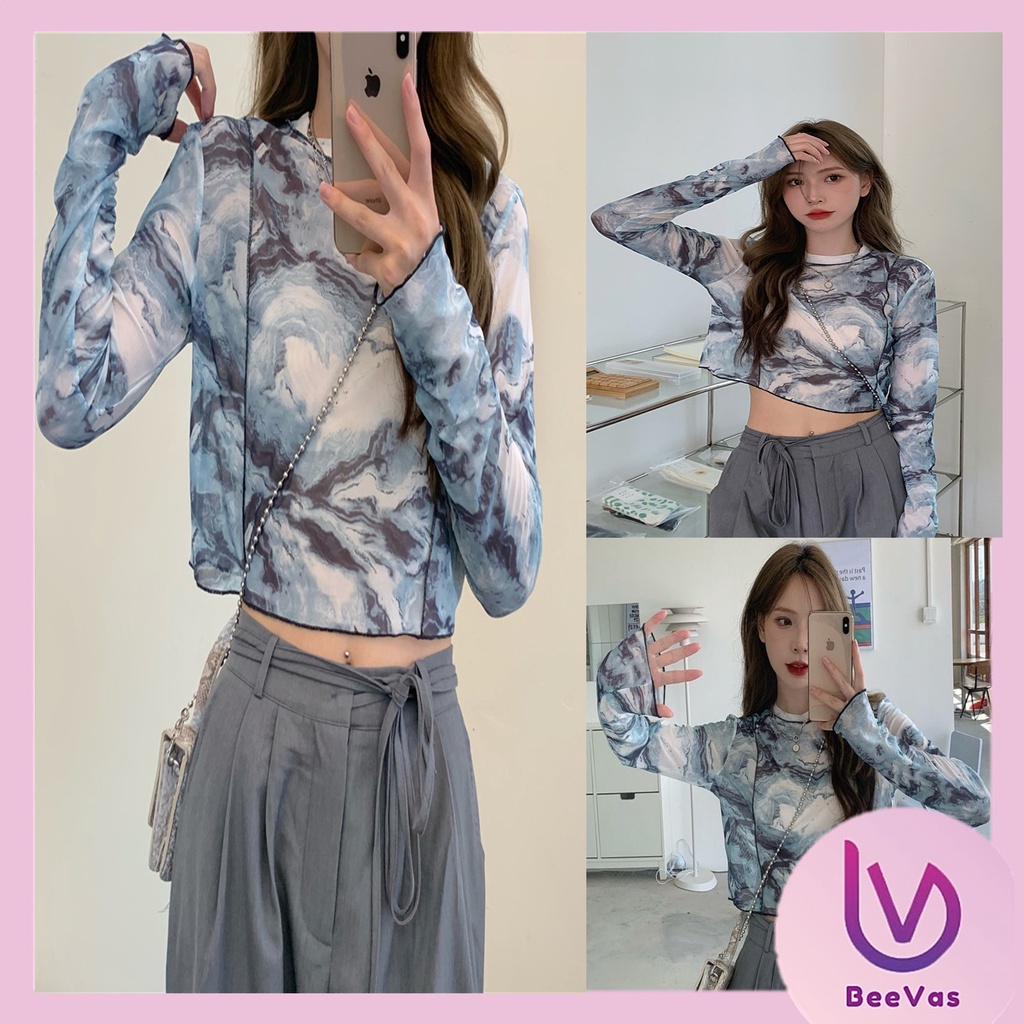 BV.ID BJ982 Baju Crop Top Vintage Trend Abstak OOTD Baju Kemeja Korea Fashion Kekinian