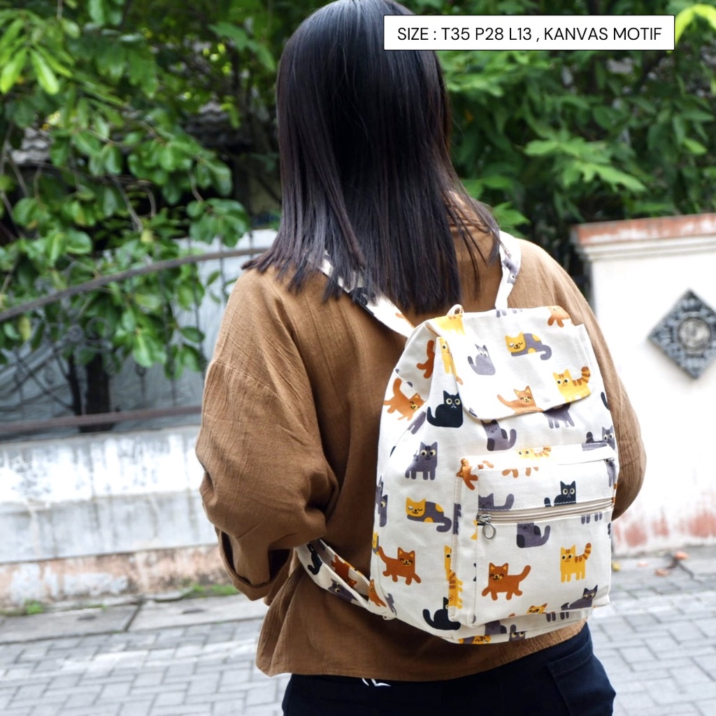 Ransel Kanvas Wanita Travel Multi-fungsional Tali Serut Ransel Siswa Campus Style banyak motif Warna