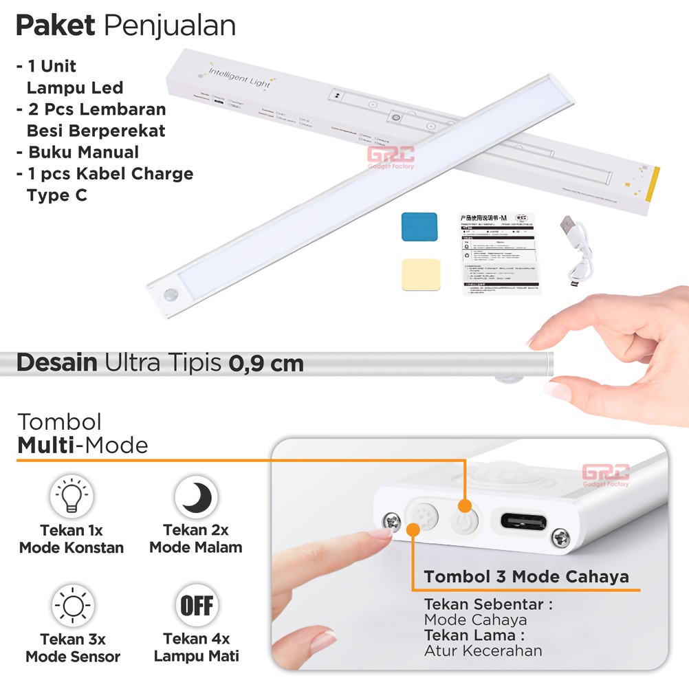 Lampu LED Sensor Gerak Motion Light Lampu Tidur Tempel Dinding Lemari