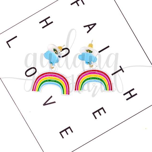 Anting Stud Cloud And Rainbow Earrings Motif Pelangi Dan Awan GH 203350