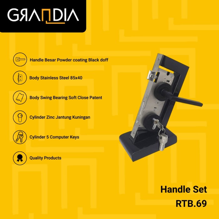 Gagang Kunci Pintu Stainless / Rosette / Gagang Pintu Misah Set Hitam Rtb.69