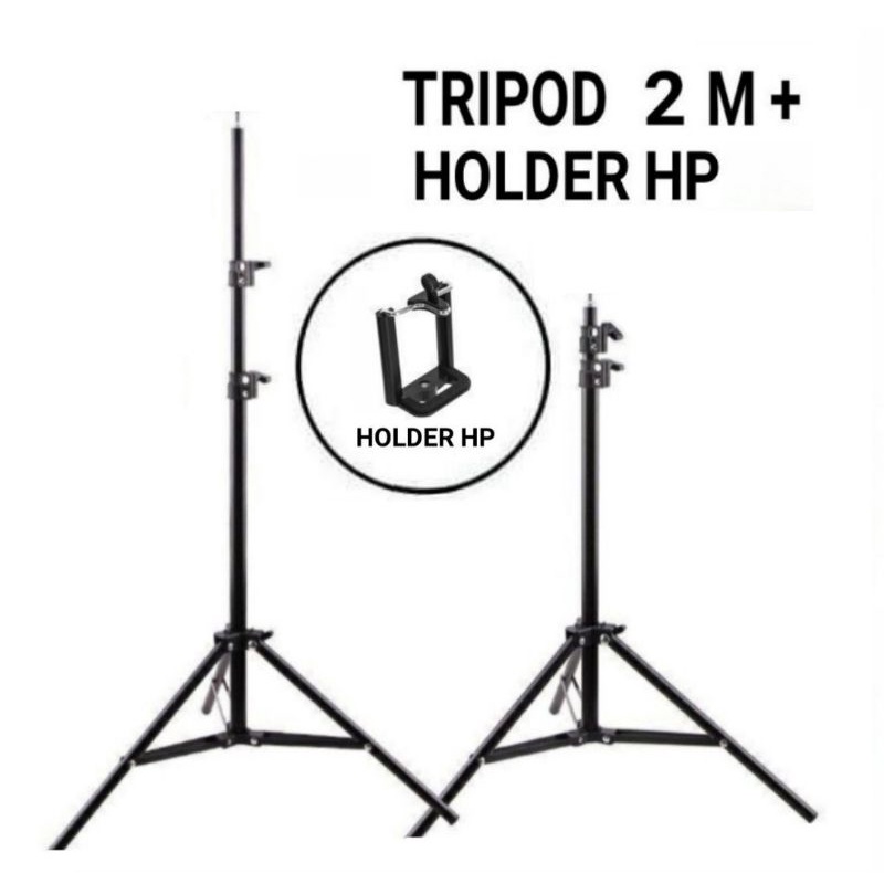 Tripod Besi 2M 2 Meter Plus Holder U Handphone Kamera Hp Stand Video Foto Lampu Light Kamera