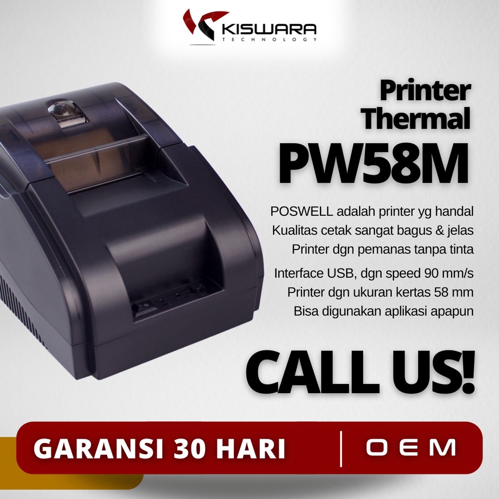 PRINTER KASIR 58MM THERMAL POSWELL PW58M USB (TANPA BLUETOOTH)