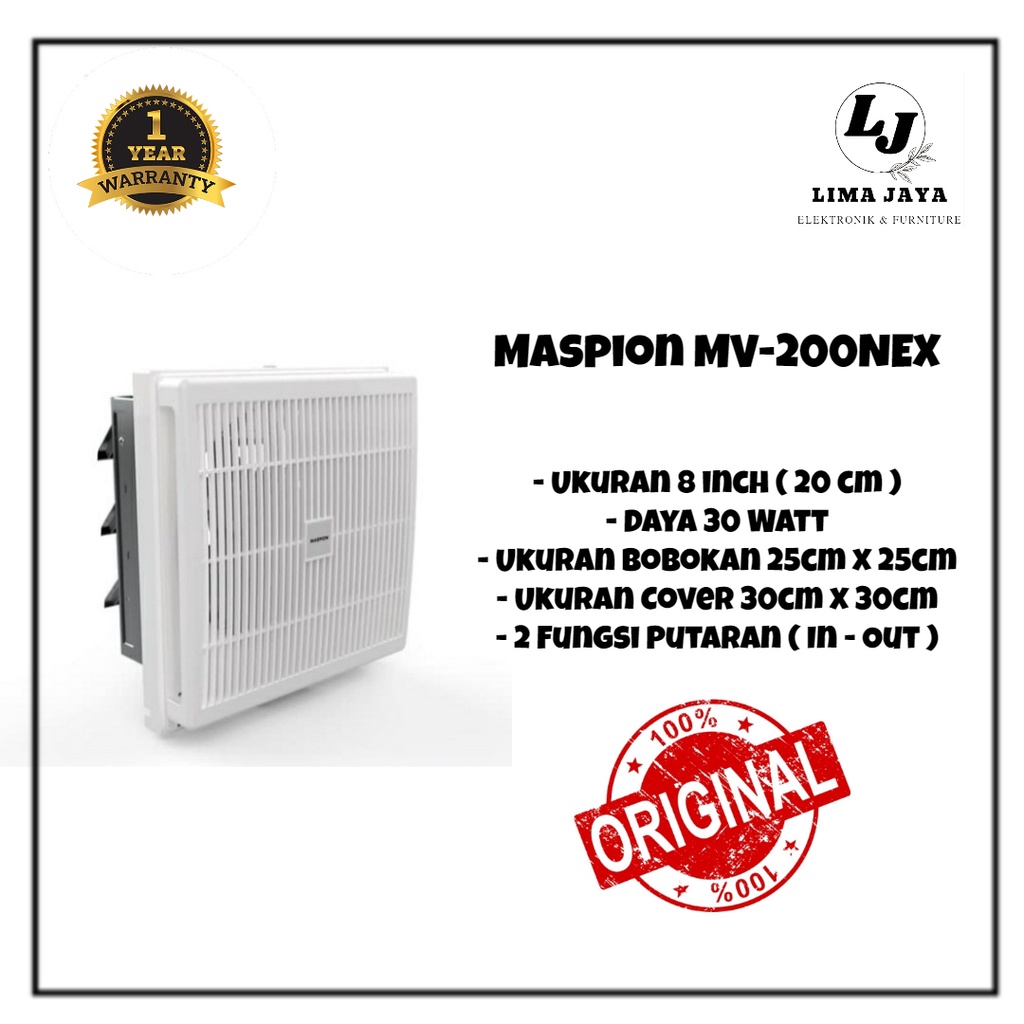 Exhaust Fan Maspion MV-200NEX Hexos Dinding Plafon Kipas Angin Dapur 8 inch
