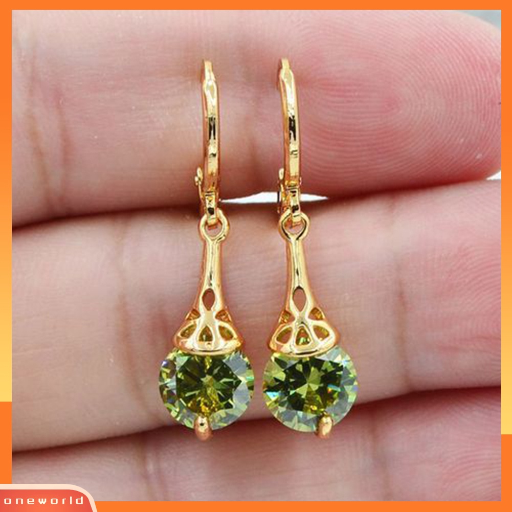 [WONE] Retro Bulat Imitasi Topaz Liontin Wanita Leverback Earrings Hadiah Hari Valentine