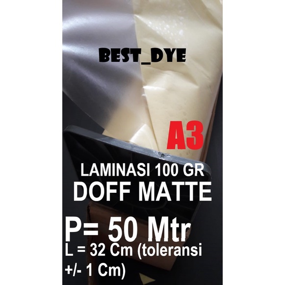 

Plastik Laminasi Dingin DOFF MATTE 100 GR, A3= 32 CM x 45 M, 1 Roll