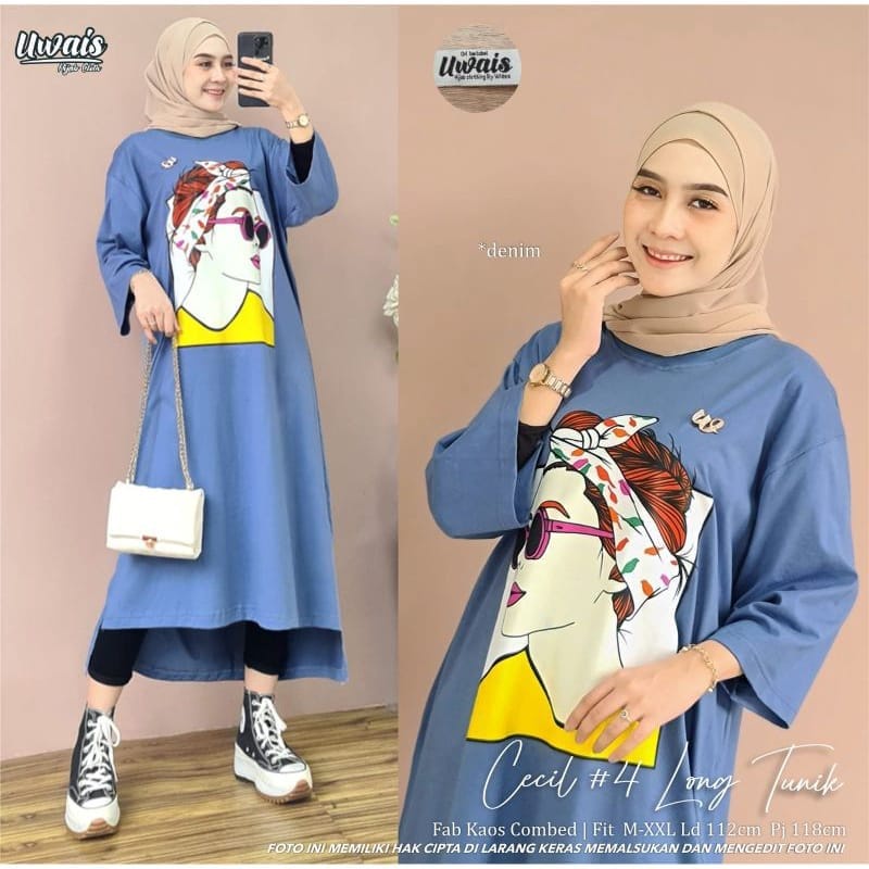 Long tunik jumbo Cecil long tunik #4 Bahan kaos katun combed 24s Aplikasi sablon size s-xxl ld 90 -120 cm Pakaian long tunik wanita model terbaru 2023 Baju kaos oversize wanita Dress wanita korean style Gamis warna milo , fuchia , lime