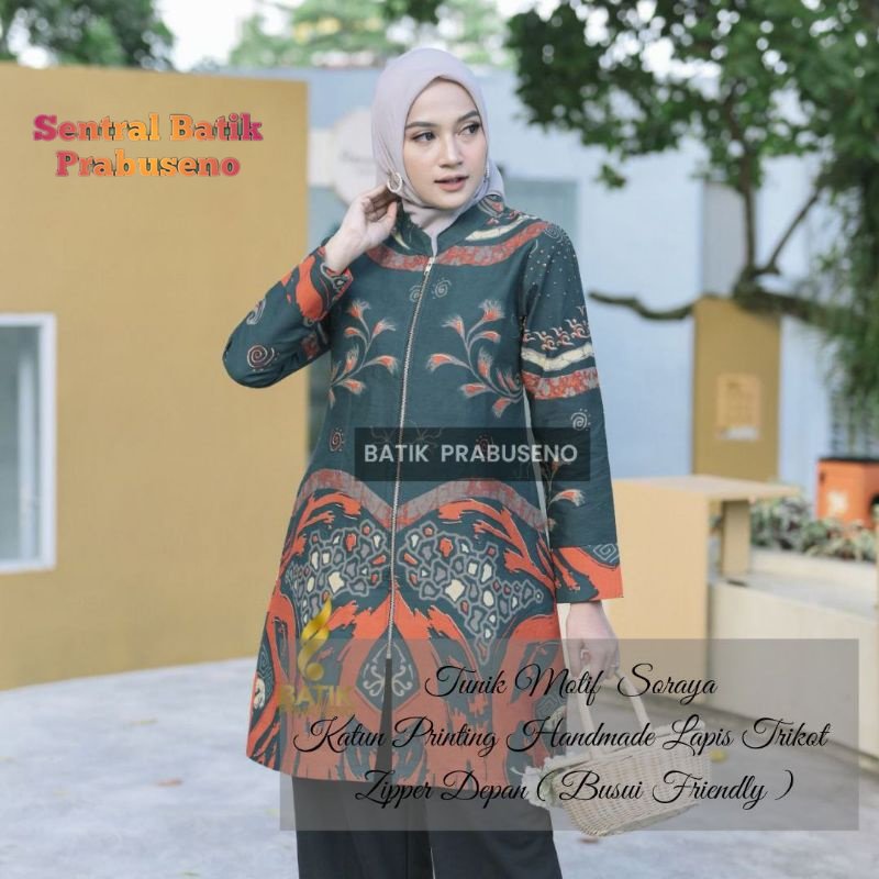 Atasan Baju Batik Wanita Prabuseno Motif Soraya Busui Friendly Lengan Panjang  Modern Premium Jumbo 