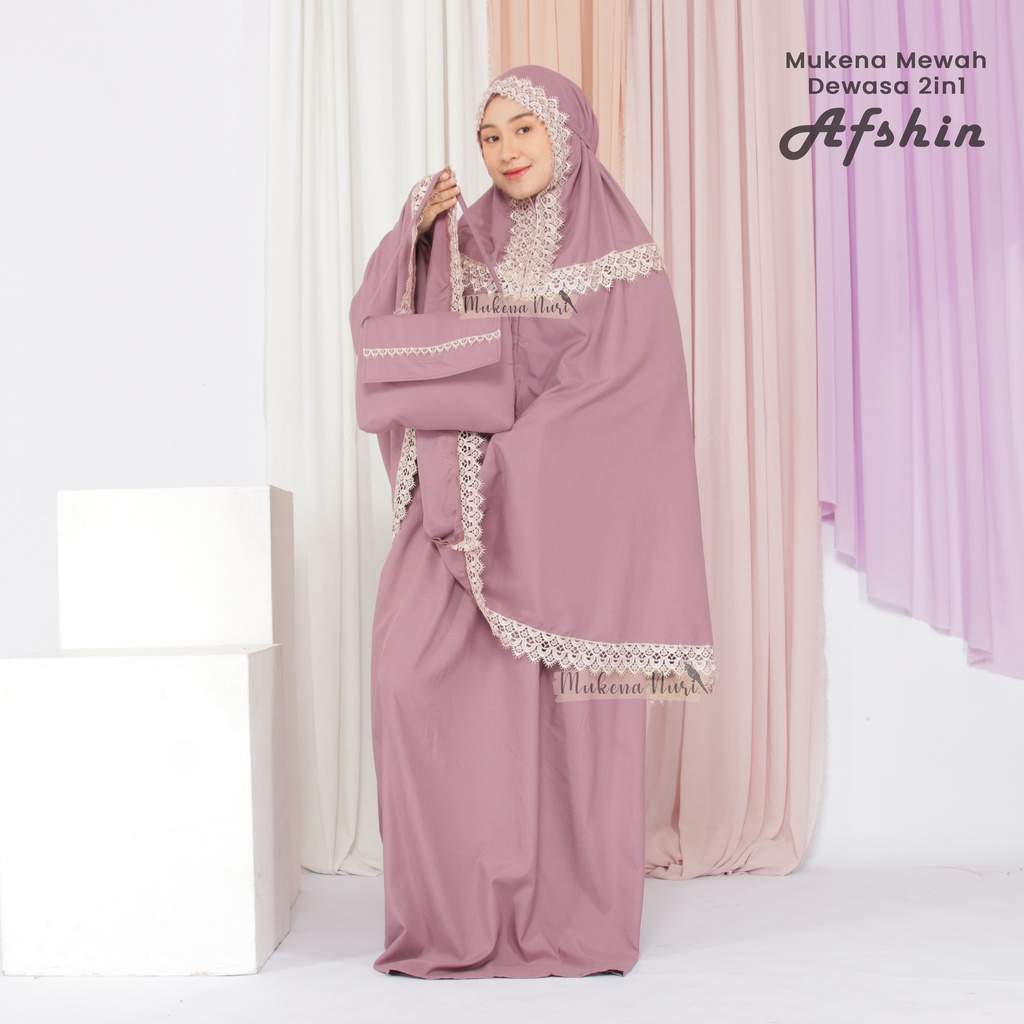 Mukena Dewasa Katun Afshin 2in1 Renda mewah Katun Mikro Premium