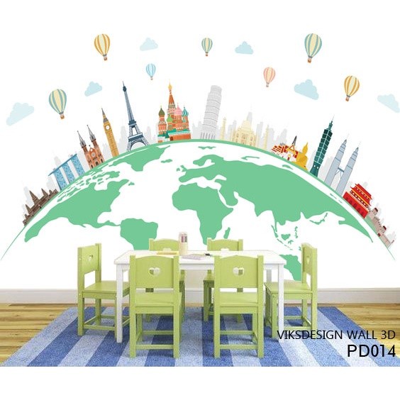 Wall Sticker Pusat Cetak Wallpaper Dinding 3D Sekolah Anak Motif Peta Dunia Maps