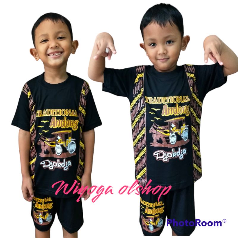 setelan anak jogja gambar andong / baju anak khas jogja / baju anak gambar andong