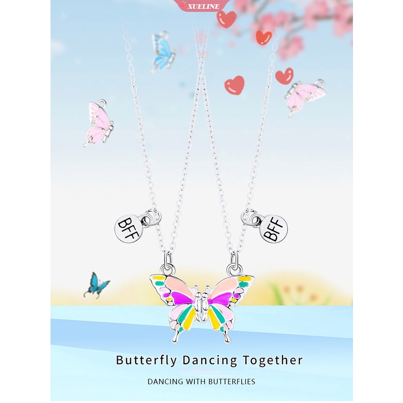 Fashion BFF best friend butterfly Kalung Wanita Warna Atraksi Magnetik Pasangan Liontin set Pacar Persahabatan Perhiasan 2 Pcs [ZXL]