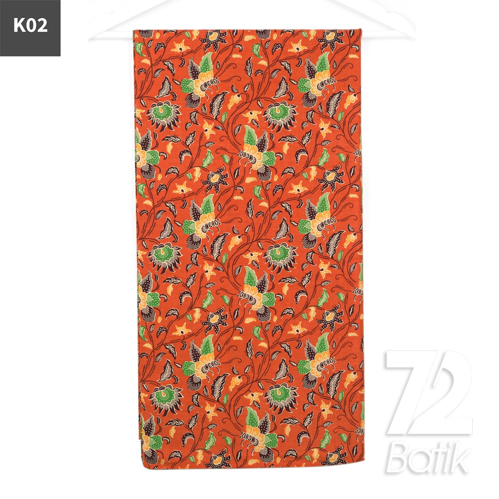 KAIN BATIK KATUN Premium Motif Kembang Kupu Warna Orange 723002 Cap 72IL Jarik Jarit Samping Kebat Panjang Batik Katun Modern Premium Bahan Seragam Batik Pernikahan Kantor Keluarga Murah Kamen Jadi Batik Bali Lembaran