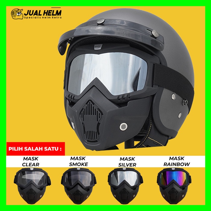 Helm Bogo Retro Polos + Goggle Mask