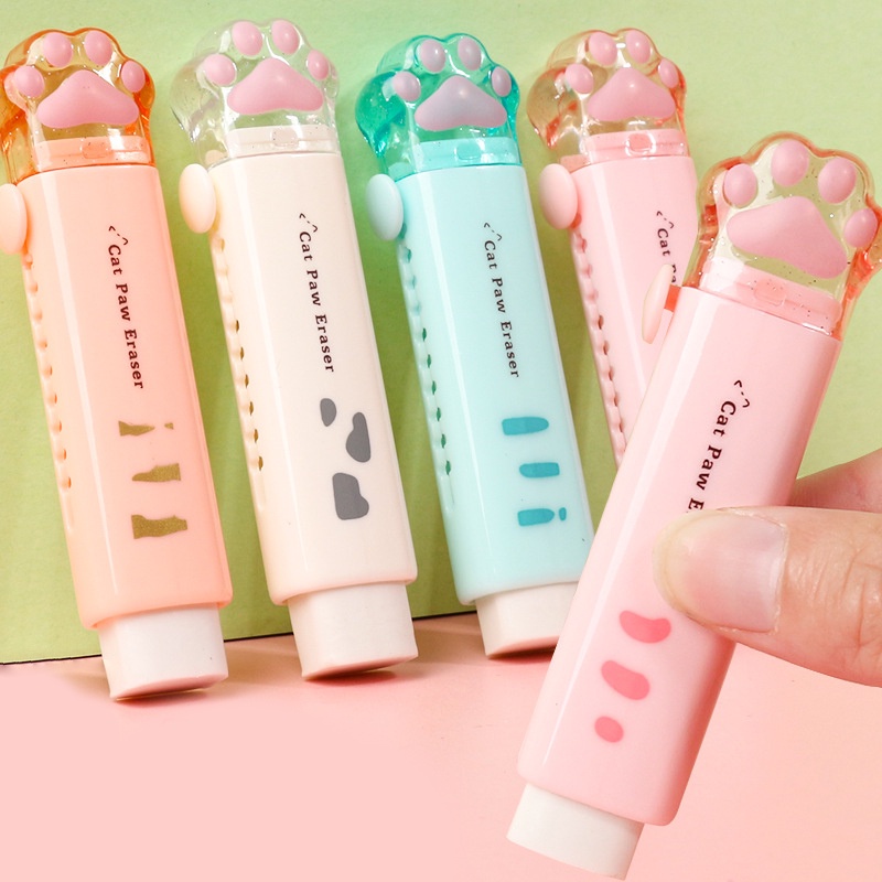 Cute Cat Paw Shaped Retractable Eraser Crumbless Penghapus Tidak Beracun Untuk Anak