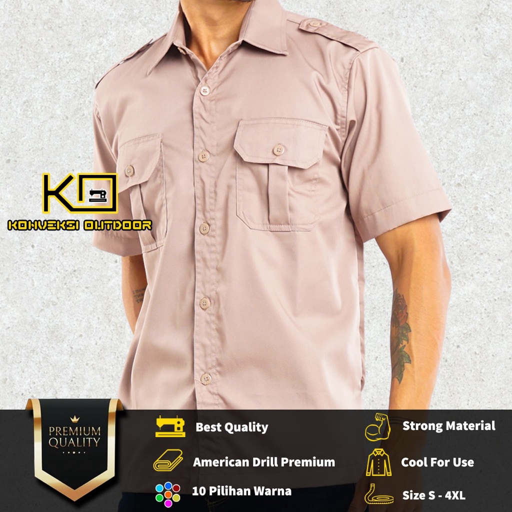 BAJU KEMEJA LAPANGAN SERAGAM ATASAN PDL PDH OUTDOOR LENGAN PENDEK - Pakaian Kerja Kantor Group Cargo Gunung Taktikal Comunitas Kemeja Dinas PNS Safari Satpam Security Keamanan American Amerika Paspampres Partai Prabowo - Warna Cream Konveksi Outdoor