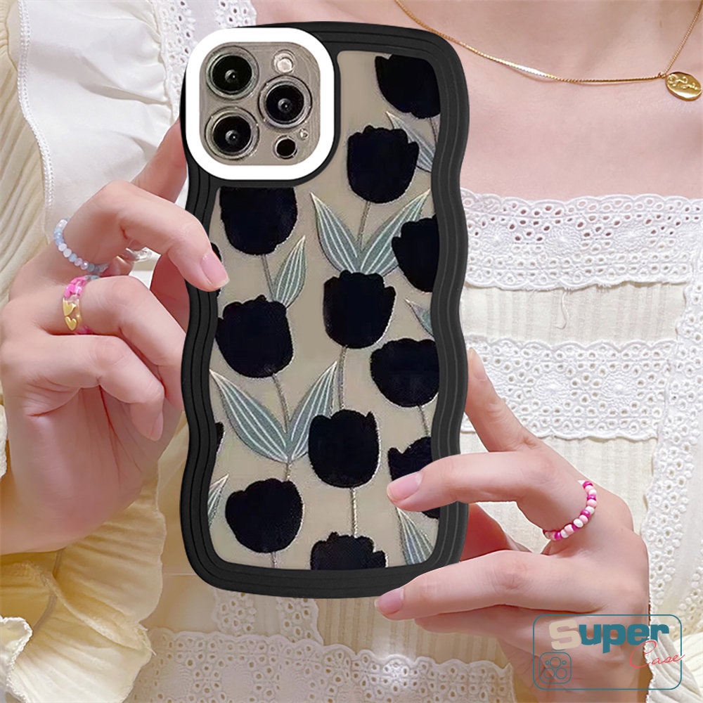 Soft Case Untuk Redmi 12C A1 10 9 9A 10C 9C 10A 9T A1+Redmi Note10 11s 11 10s 9 11Pro+8 9Pro Note 9s 10Pro Mi 11T Pro POCO X3 NFC Pro M3 Fashion Retro Bunga Tulip Case Wavy Edge