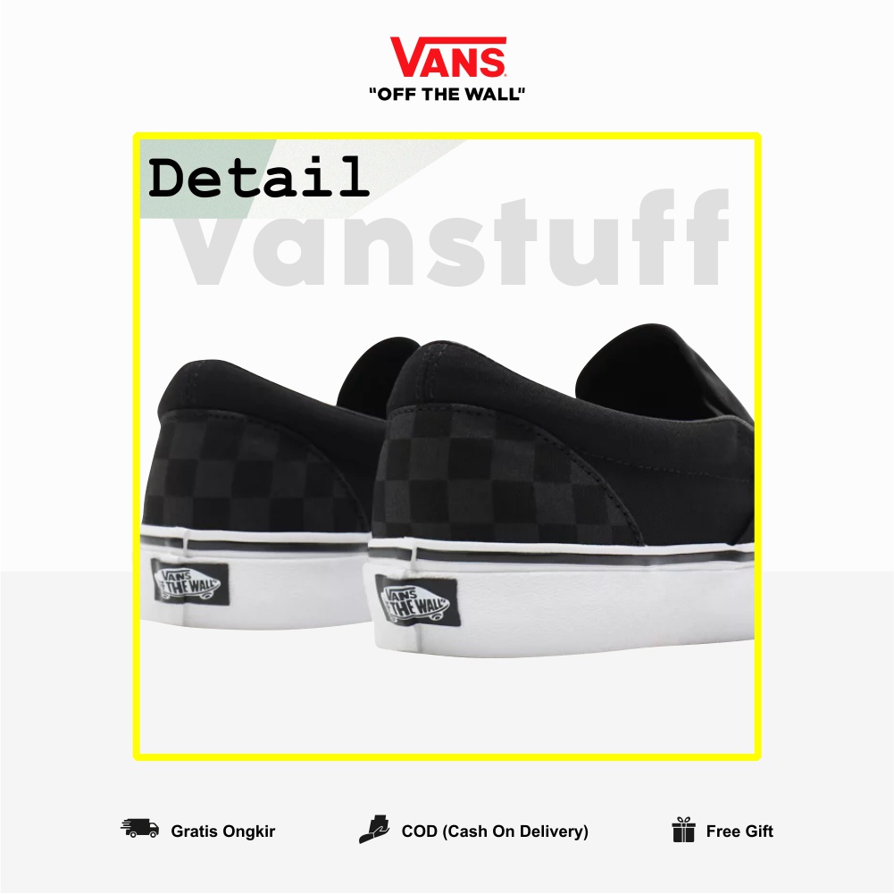 Vans Slip On Checkerboard Black Black White Cowok Original 100% BNIB Global Market Authentic Guarated Vanz Catur Ori