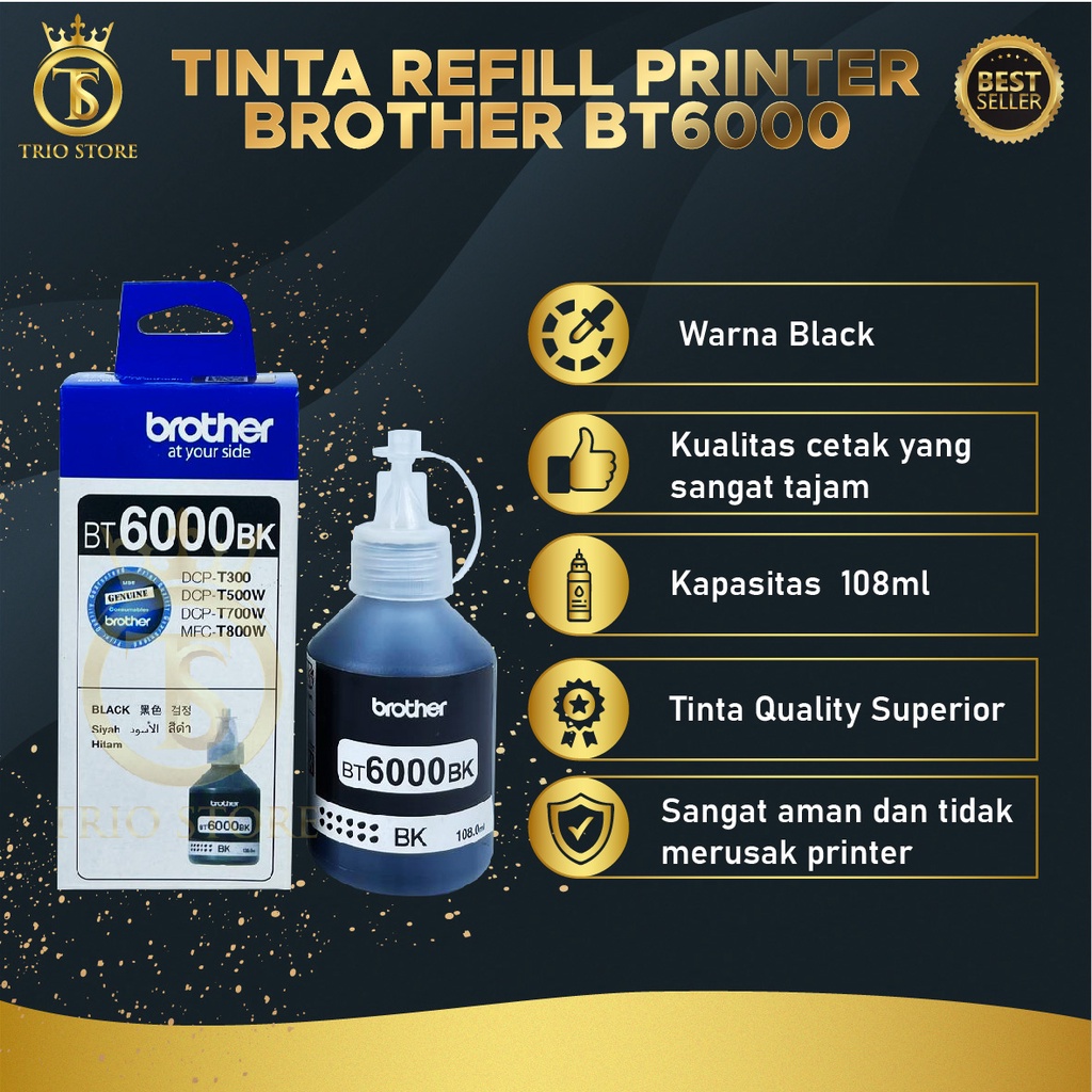 Tinta Brother BT6000 Black For Printer  DCP T300 T500W T700W T800W