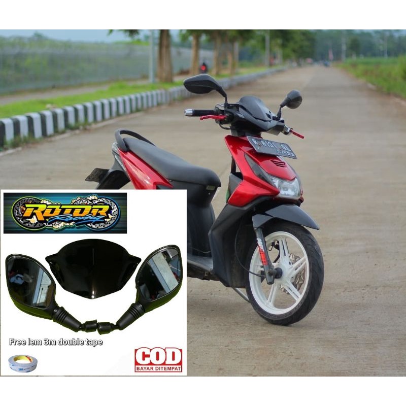 Jual Paket Kaca Spion Click Thailand Hitam Polos Plus Visor Variasi Beat Karbu Bahan Akrilik