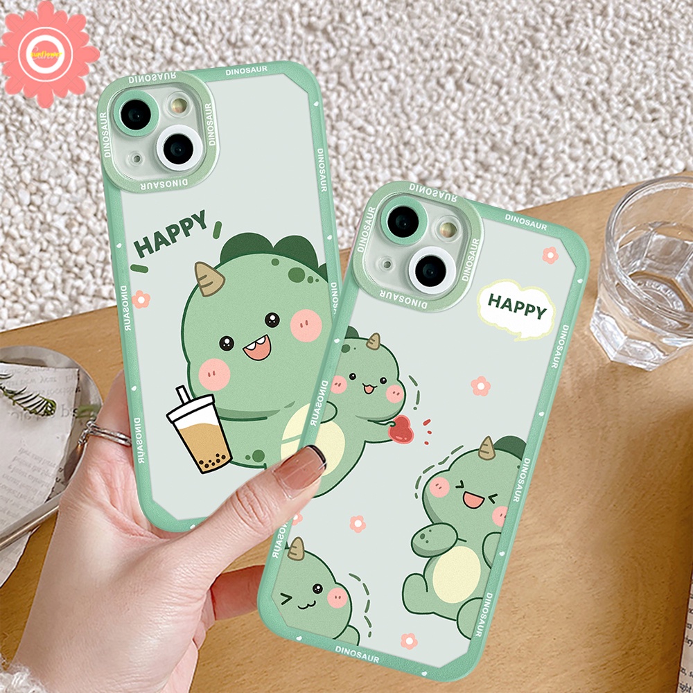 Cute Dinosaurs Drink Milk Tea Soft TPU Case Compatible For Iphone 7 8 Plus 6 6S iPhone 12 13 11 14 Pro Max Xr X Xs Max Se 2020 Lovely Cartoon Little Dinosaur Soft TPU Back Cover