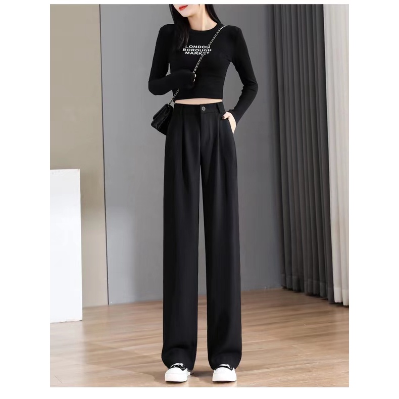 Loose Pants 910 celana hitam kulot panjang kekinian highwaist cewek