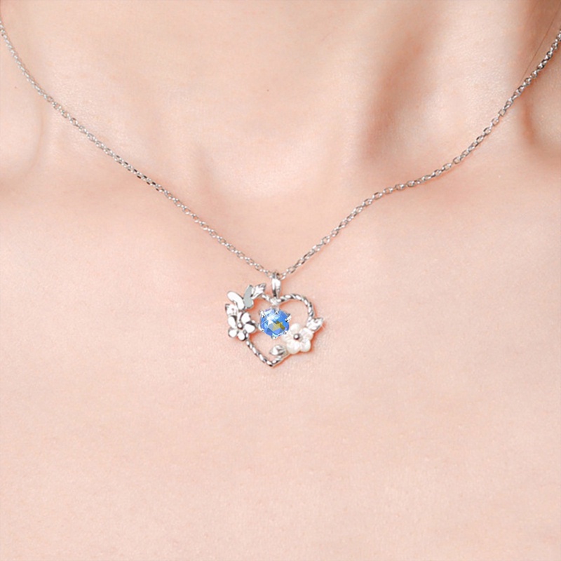 Fashion Wanita Elegan Hati Kalung Moonstone Bunga Kalung Liontin Necklace