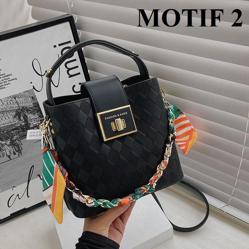 BJ15502 - BLACK/WHITE - TAS SLEMPANG JINJING TOTEBAG HANDBAG WANITA FASHION IMPORT MODIS ELEGAN TERMURAH TERLARIS TERBARU BAGSTORE JAKARTA TAS BATAM EL5502