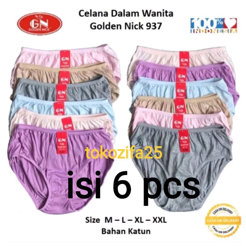 6pcs Celana Dalam Wanita Golden Nick CD Dewasa Jumbo 1 / 2 lusinan