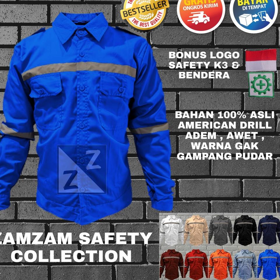 ⇥ BAJU SAFETY KATELPAK WERPAK KEMEJA SERAGAM SAFETY KERJA TEHNIK LAPANGAN BAJU SAFETY LENGAN PANJANG