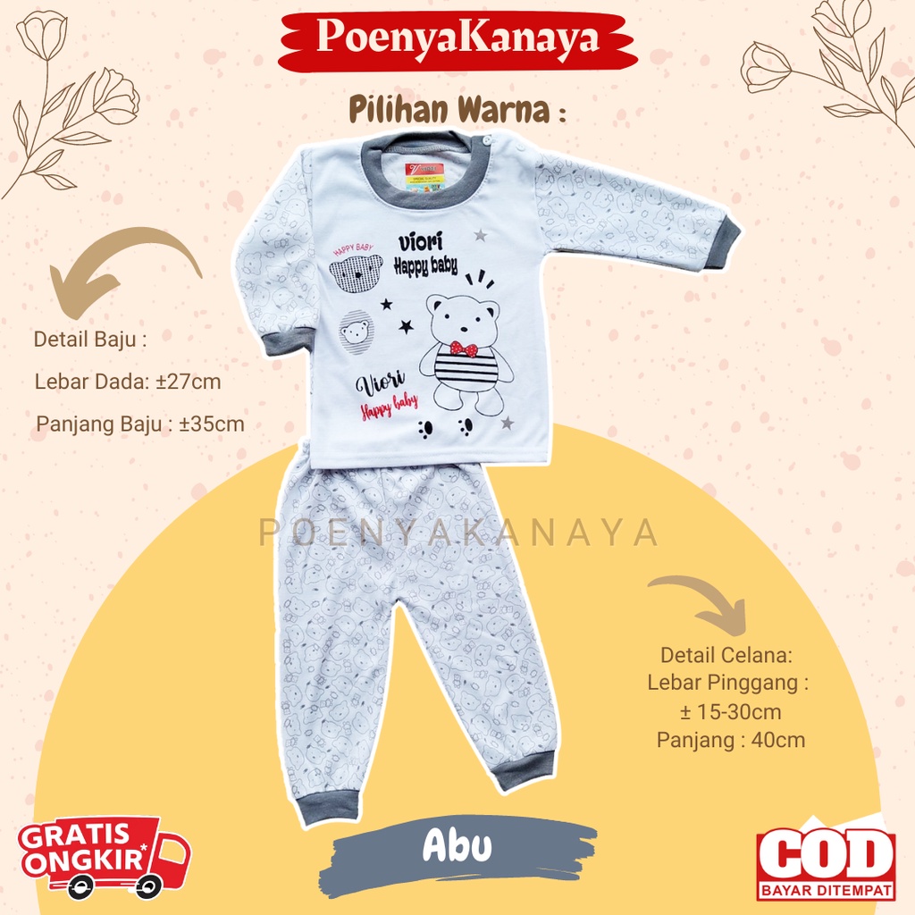 Setelan Baju Bayi Piyama Bayi Panjang HAPPY BABY BEAR Viori Size 3-12 Bulan SPY03