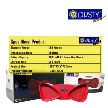 Mechanic Dusty L02 Red / blue / black Speaker Bluetooth Wireless 1800 mAH Free Kabel Aux Jack / Charger Mikro USB